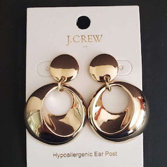 J. Crew Doorknocker Earrings Gold Tone Dangle Drop Pierced New with Tags - Picture 6 of 6